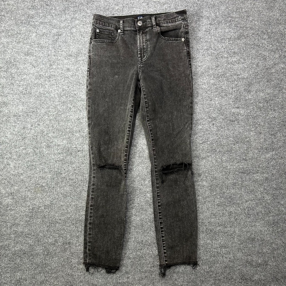 Gap 26 True Skinny Jeans Womens Gray Denim Distressed Frayed Hem Classic - 27X26